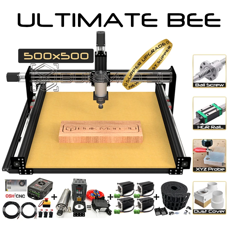 

ЧПУ-роутер BulkMan 3D Black 5050 ULTIMATE Bee, полный комплект, шариковый винт, бесшумная передача, Модернизированный гравер, деревообрабатывающий Фрезерн...