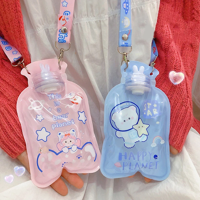 1X Ins Warm Water Bag Thermal PVC Hot Water Bag With Strap Leak-Proof Hand Warmer Bottle Anti-Explosion Hot Water Pouch For Home