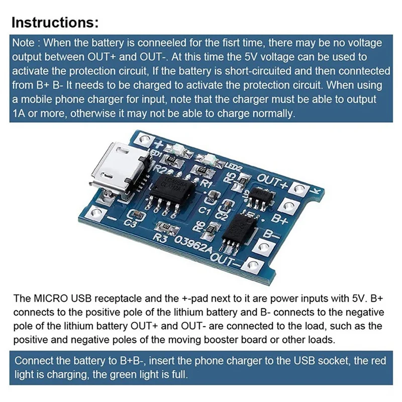 Зарядный Модуль TP4056 24 шт. с защитой аккумулятора 18650 BMS 5 в Micro-USB 1A зарядная плата