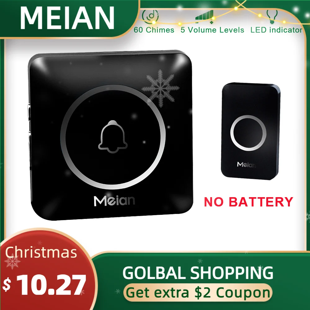  MEIAN Wireless Doorbell Waterproof With 1000ft Range Door Bell Chime Kit 60 Chimes 5 Level Volume LED Flash for Home-No Battery 