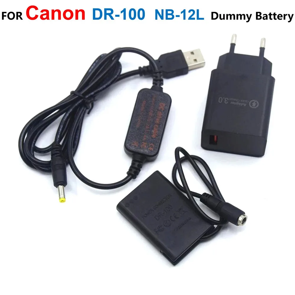 

DR-100 DC Coupler NB-12L NB12L Fake Battery+ACK-DC100 USB Power Bank Cable+QC3.0 USB Charger For Canon G1 X G1X Mark II N100