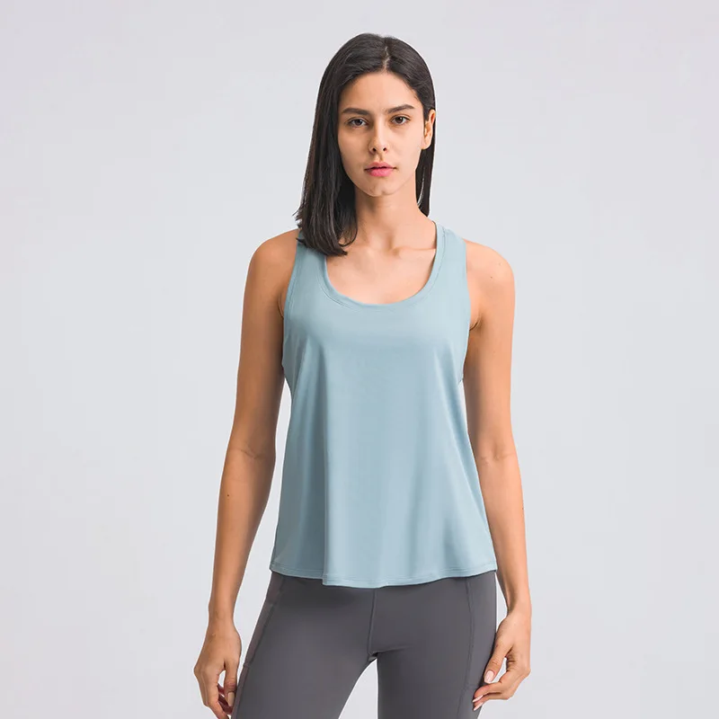 Lulu Women Loose Fit Gym Crop Tank Women Sports Sleeveless Vest Solid Quick Dry Tank Running Exercise Ftness Workout Tops