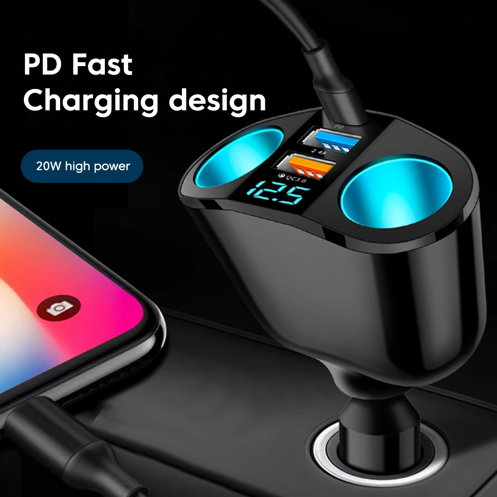 

Автомобильное зарядное устройство с 5 USB-портами и поддержкой быстрой зарядки, 66 Вт