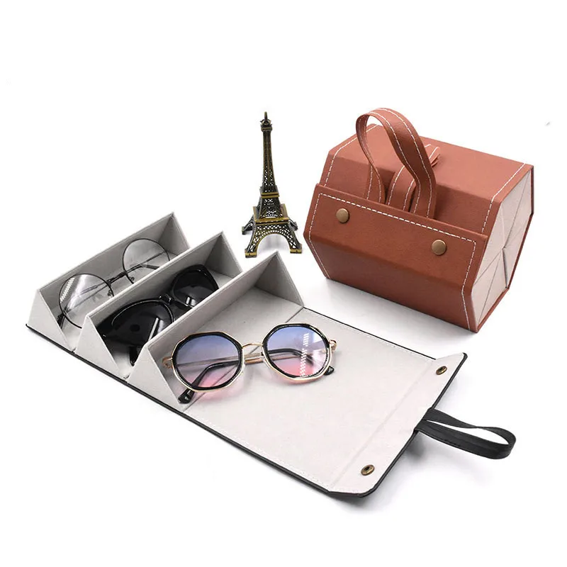 Sunglasses Organizer Portable Glasses PU Case Multiple Pairs Eyeglasses Storage Box Hanging Eyewear Holder for Home Travel