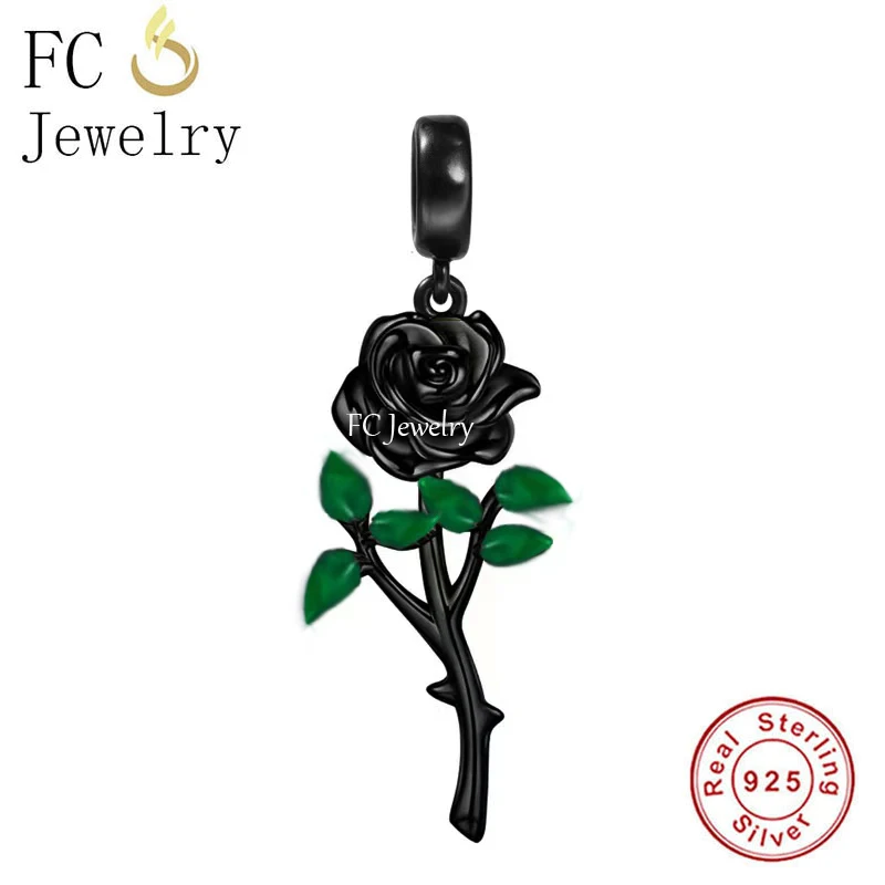 

FC Jewelry Fit Original Pan Charms Bracelet 925 Silver Black Rose Flower Bead For Making Women Valentine Day Berloque 2022