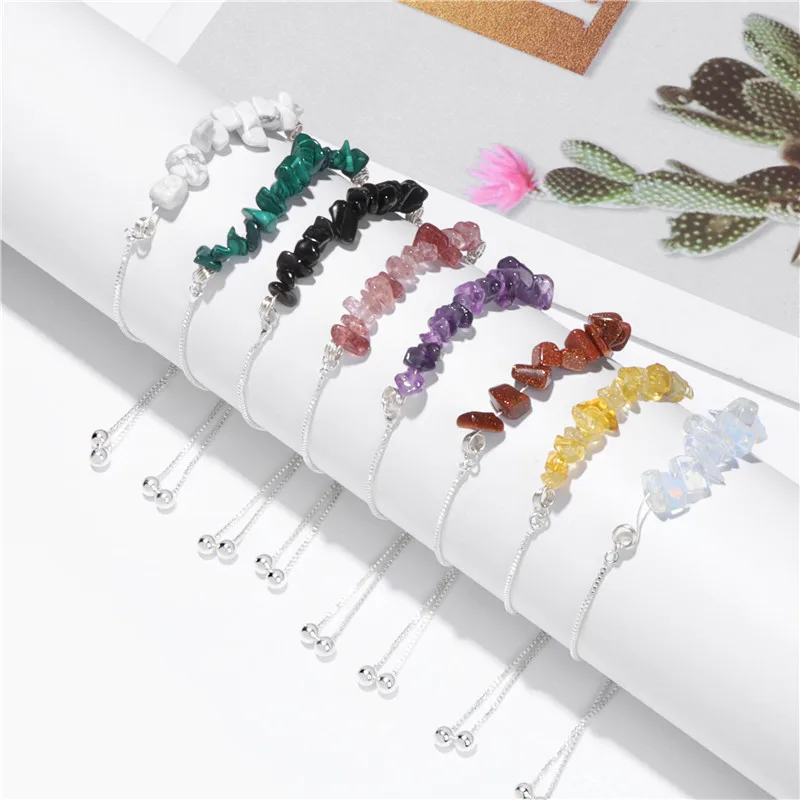 

10pc Natural Gem Stone Bracelet Irregular Crystal Chip Beads Stretchable Bracelets Bangles Quartz Wristband for Women