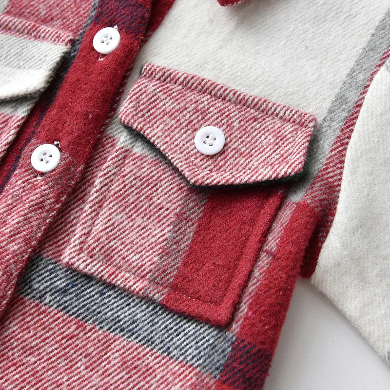 Button-Up Plaid Flannel Long Sleeve Kids Toddler Boy Girl Shirt Shacket with Front Pocket Top Clothes Fall/Winter Plaid Shacket