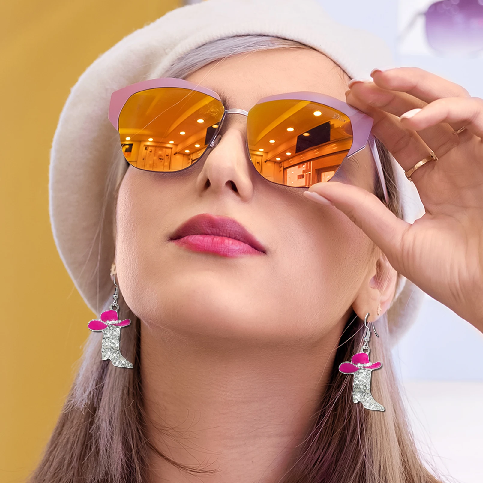 

Cute Hat Boots Earrings Rhinestones Drop Dangle South Western Cowgirl Personality Charm Jewelry Beach Party Costume Decorations