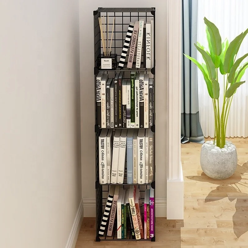 

High Quality 4 Grids Wire Grid Display Storage Cabinet Stands Metal Cube Bookcase Steel Book Shelf for Living Room