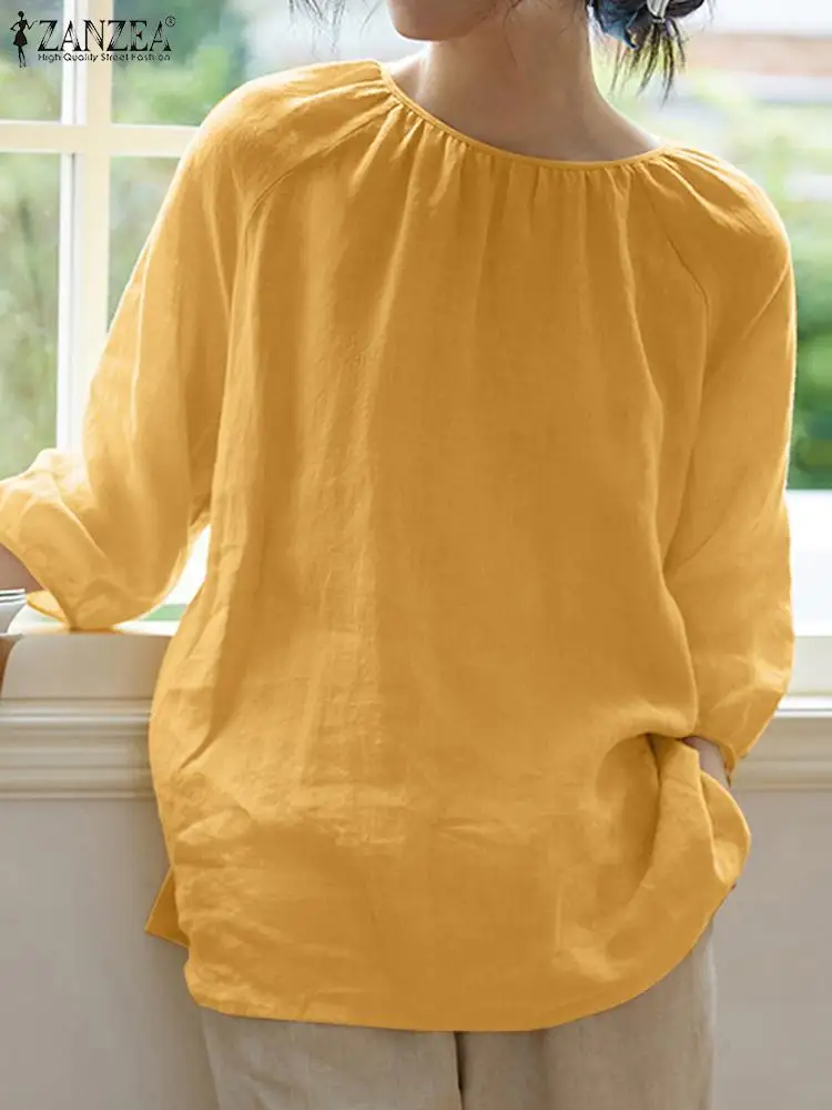 

Блузка ZANZEA Женская однотонная с круглым вырезом и рукавом 3/4