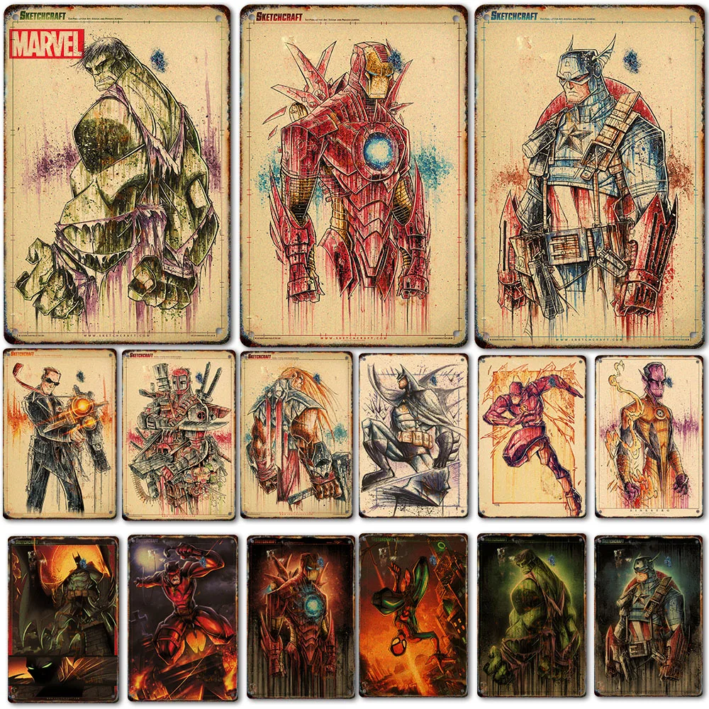 

Декор Marvel, винтажный металлический Фотофон, Человек-паук, Халк, Капитан Америка, бар, паб, кафе, человек, пещера, клубный декор, настенное худо...