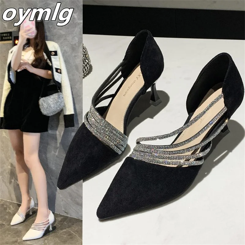 

Temperament stiletto high heels women's 2022 summer new rhinestone pointed shoes trendy fashion ladies hollow shoes