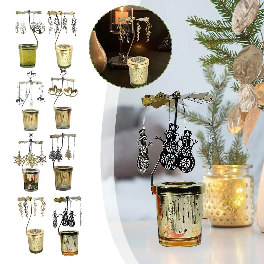 Вращающийся подсвечник карусель из кованого стекла романтический свадебный