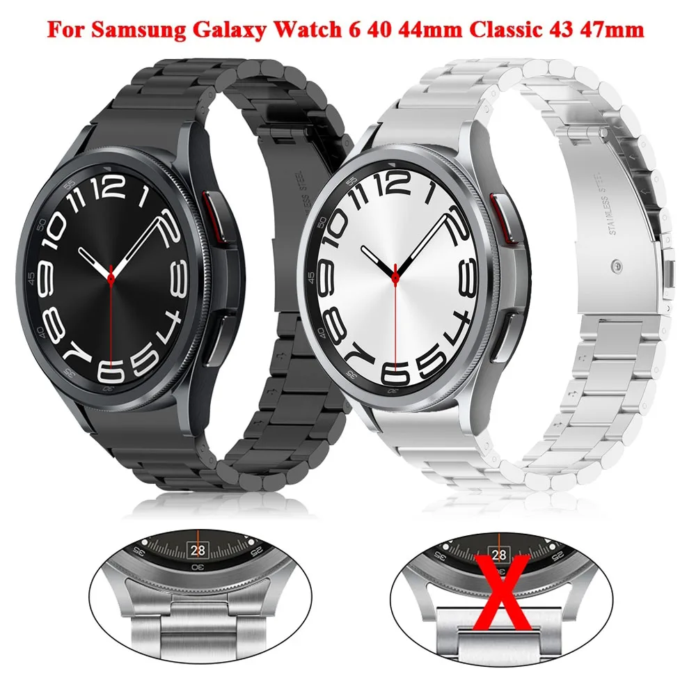 

No Gap Business Band for Samsung Galaxy Watch 6 40 44mm Classic 43mm 47mm 5 Pro 45mm 4 46 42 Curved End Stainless Steel Bracelet