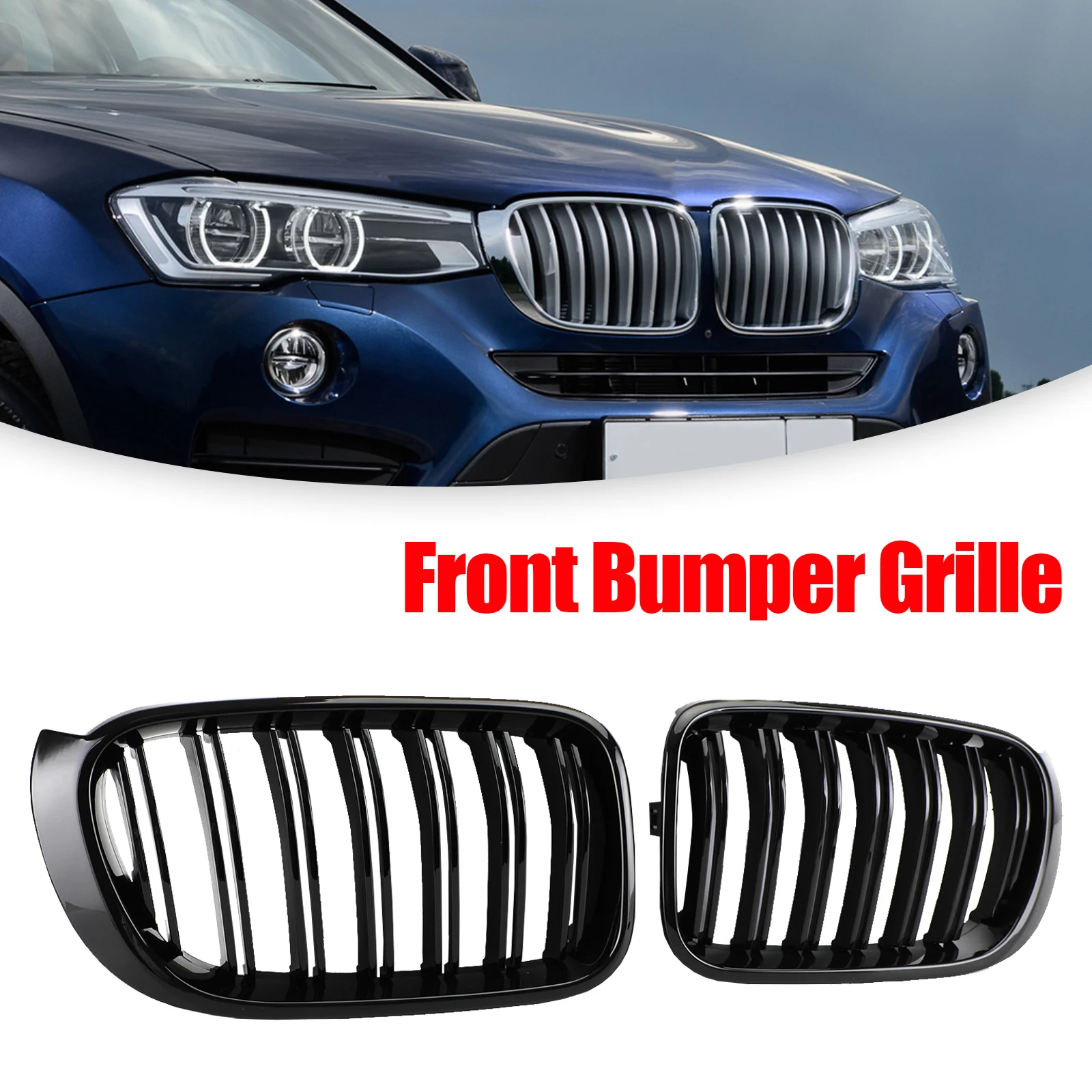 

Areyourshop Gloss Black Front Bumper Kidney Grille Grill Fit for BMW X3 X4 F25 F26 2014-2017