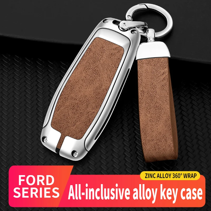 

Zinc Alloy+Leather Car Key Case Shell For Ford F150 Galaxy S-Max Explorer Ranger Escort Everest Fusion Edge Mustang Keychain
