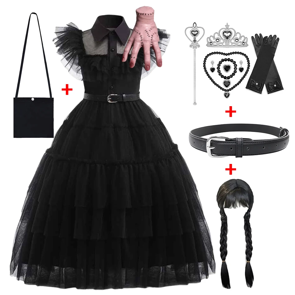 

Wednesday Addams Cosplay Girl Costume 2023 New Vestidos For Kids Mesh Party Dresses Carnival Easter Halloween Costumes 2-12Yrs