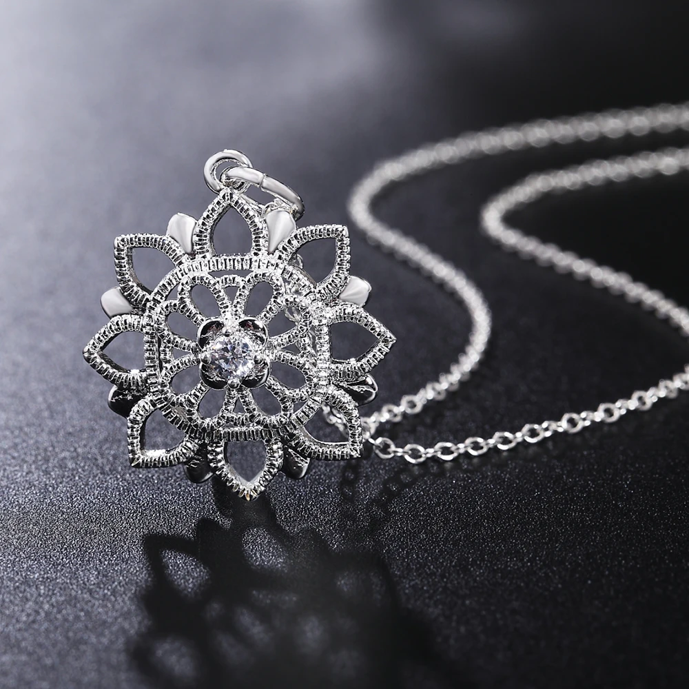 

Fine 925 Stamp silver necklace for women lady flower Beautiful fashion pendant Elegant charm pretty Lady jewelry chain