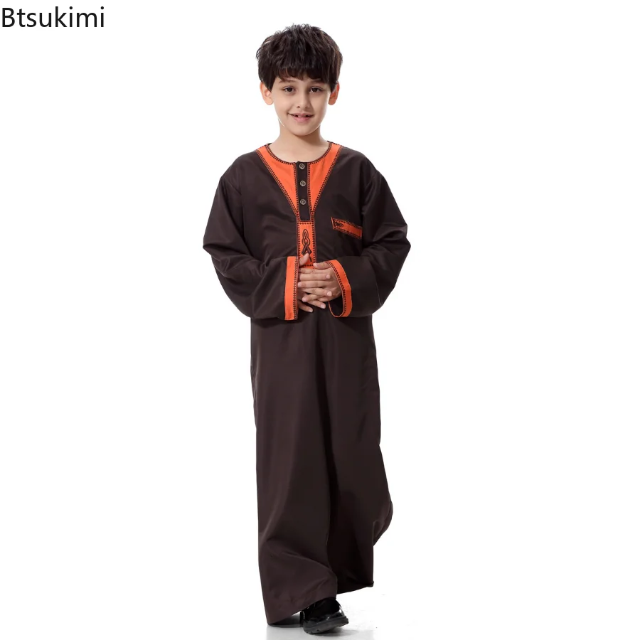 Abaya Dubai Long Robe Boys Turkey Ramadan Embroidery Patchwork Jilbab Khimar Muslim Clothes Kaftan Moroccan Islam Hijab Abayas