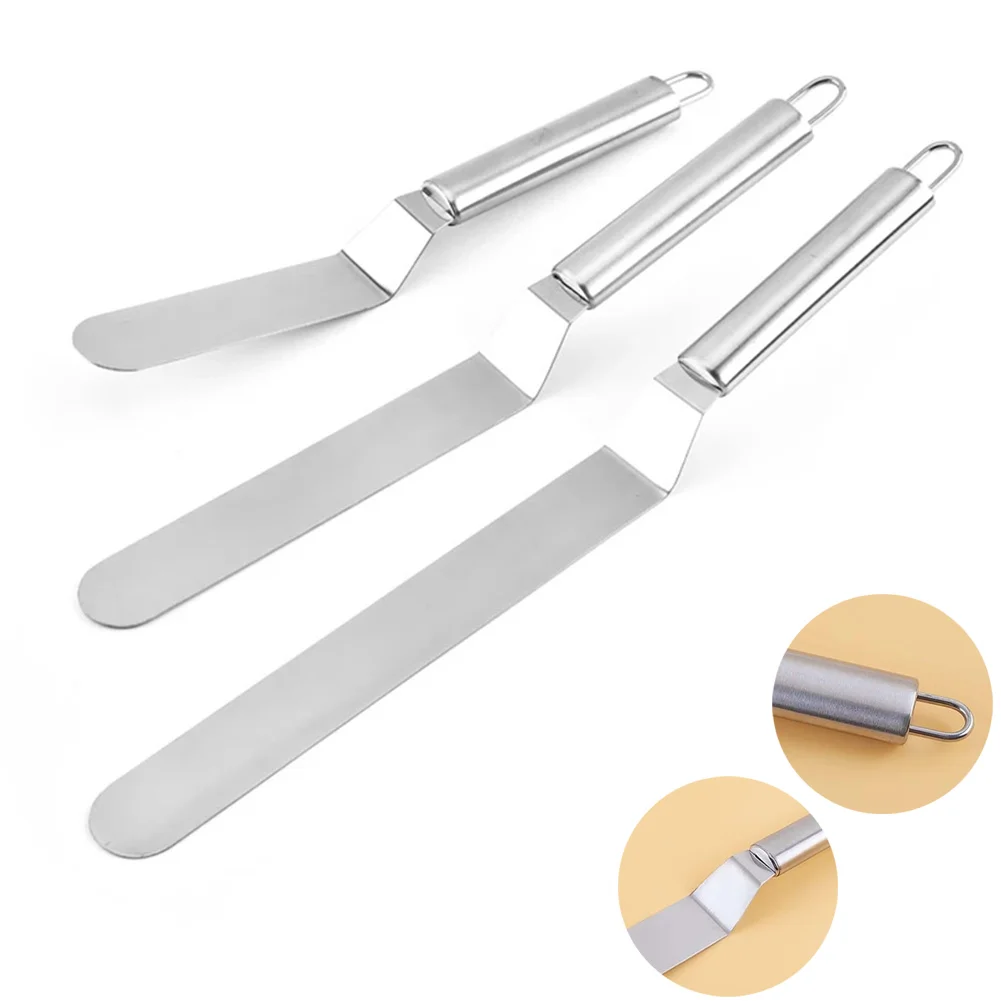 

3 Size Cake Decorating Tools Stainless Steel Kichen Baking Tools Portable Cream Spatula Cake Butter Pizza Bread Scraper