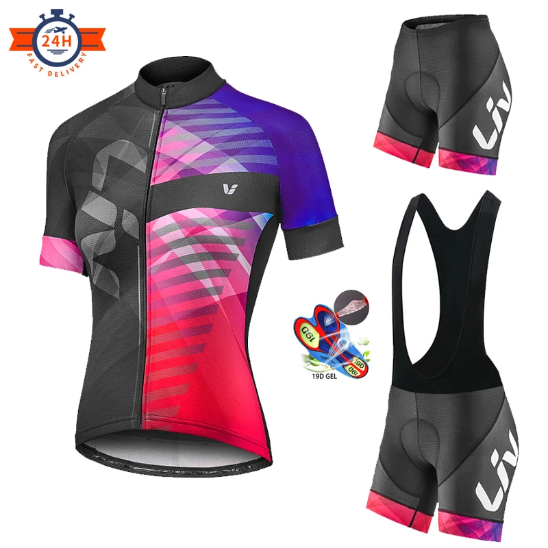 

LIV Women Cycling Jersey Set 2021 Summer Breathable Short Sleeve Cycling Clothing Quick-Dry MTB Bike Cycling Clothes Suit