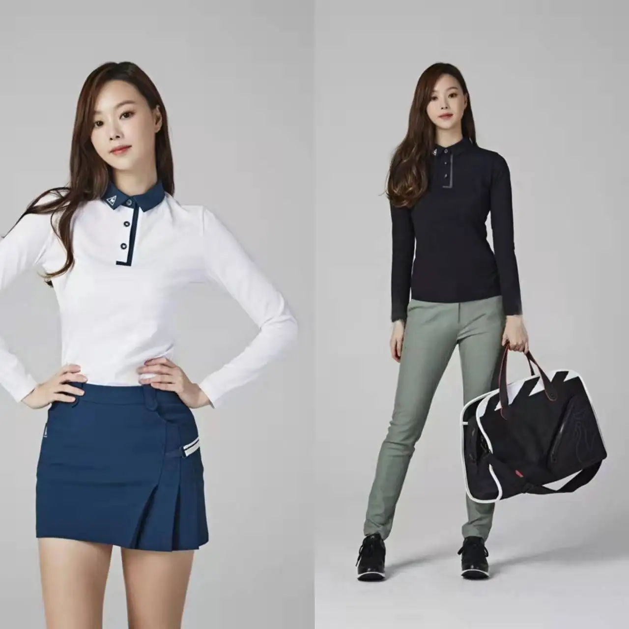 

Ladies' new long-sleeved T-shirt slim, slim and quick-drying elastic black GOLF clothes