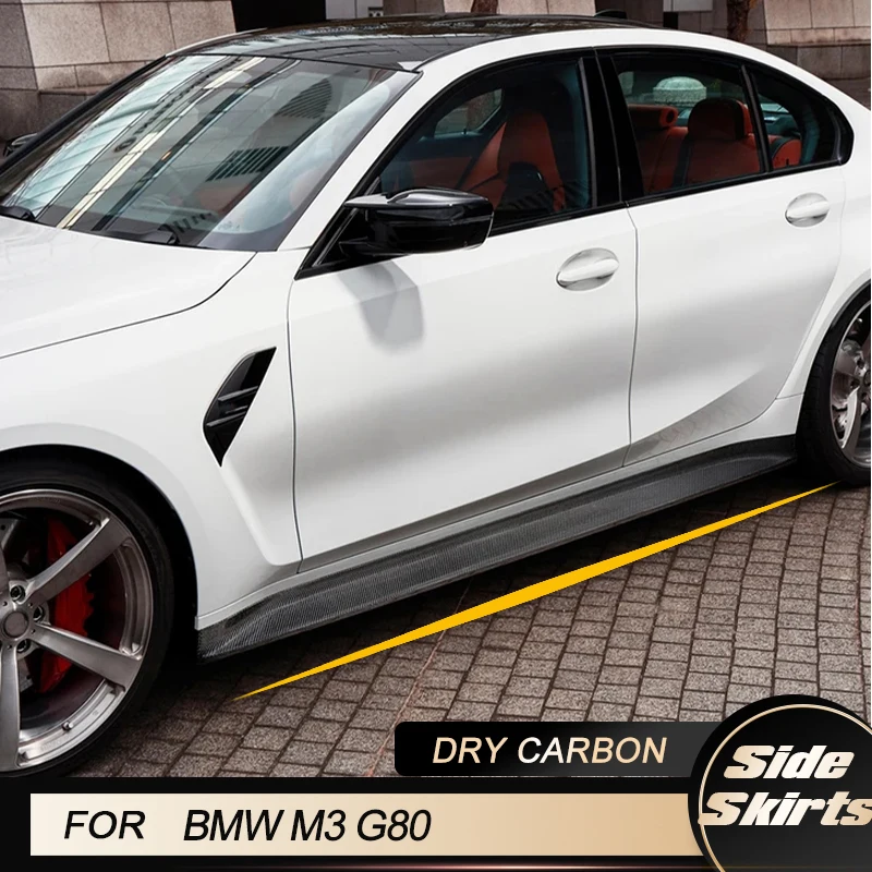 

Автомобильные боковые юбки для BMW M3 G80 Sedan 4-Door 2021 2022, сменные боковые юбки для гонок, удлинители, фартуки для губ, сухое углеродное волокно