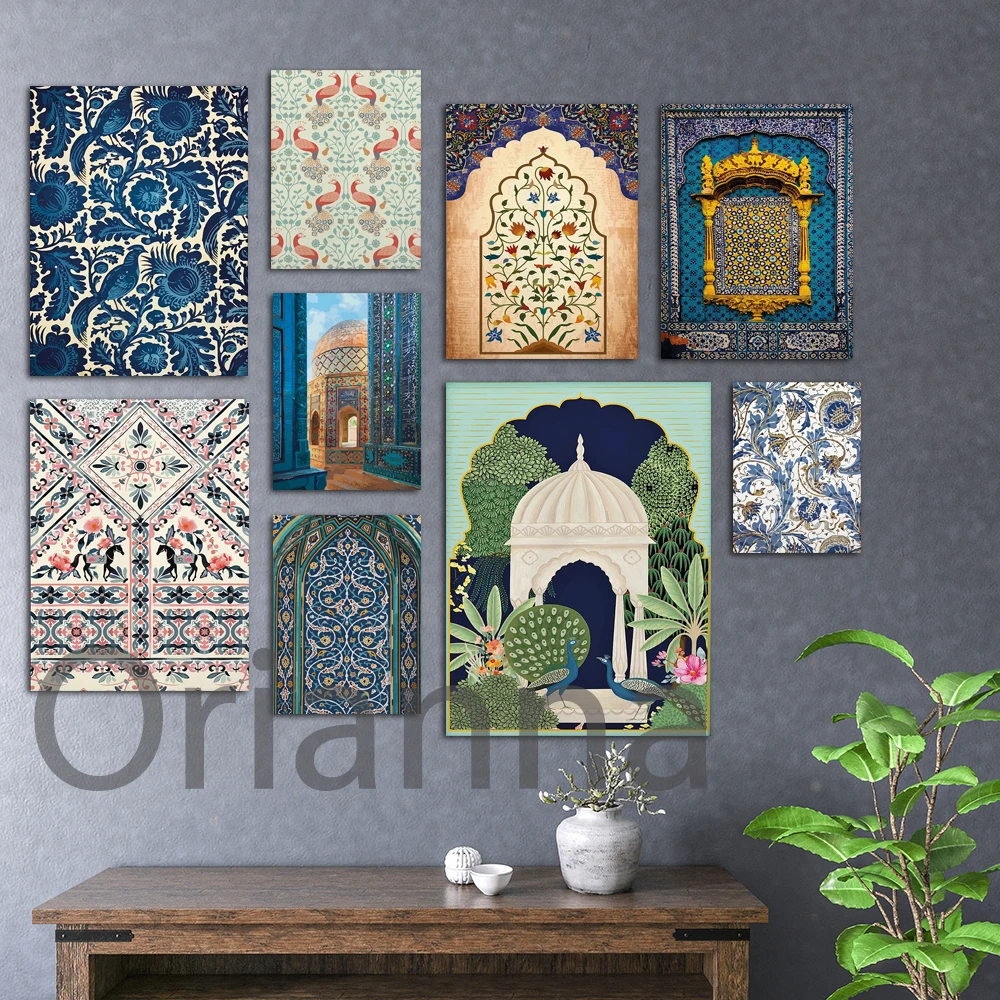 

Pakistani Flower Canvas Paintings Print Modular Wall Art Palace Royal Vintage Abstract Watercolor Posters Home Living Room Decor