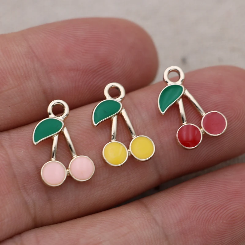 

10Pcs Enamel Cherry Charms Pendant for Jewelry Making Earrings Bracelet Necklace Accessories DIY Craft 17x10mm