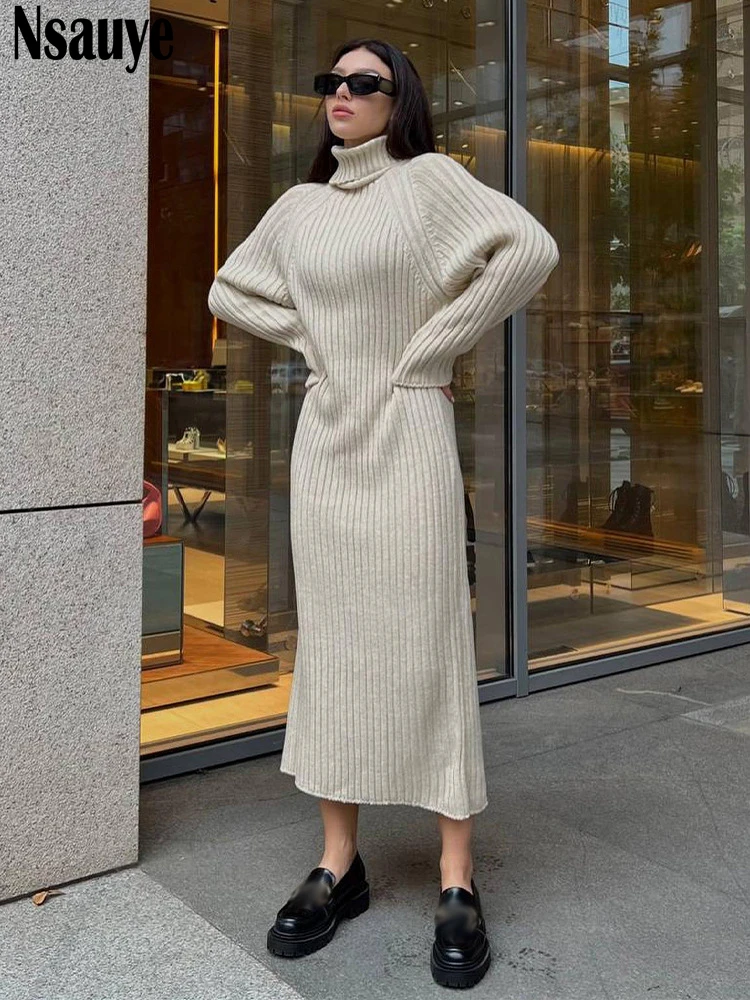 

Пуловер Nsauye, элегантная зимняя одежда, Повседневный свитер, вязаное женское длинное платье 2023, пикантное свободное Клубное платье оверсайз Y2K