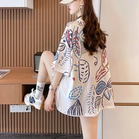 new 2022 summer printed short sleeved t shirt female student casual top fashionable medium and long womens wear