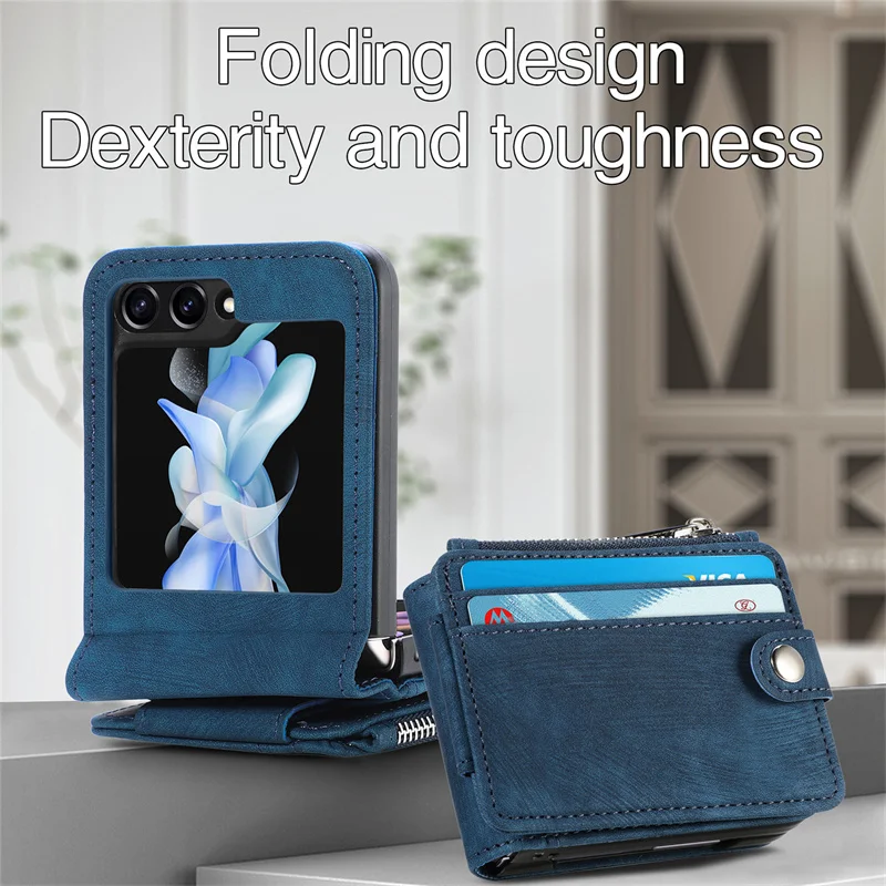 Z Flip5 5G Luxury Case For Samsung Galaxy Z Flip 5 Leather 2IN1 Detachable Zipper Wallet Back Funda For Galaxy Z Flip5 Cover