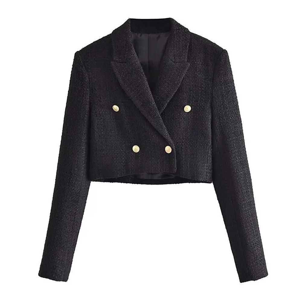 

2022 autumn new European and American cross-border women's street fashion texture cropped blazer