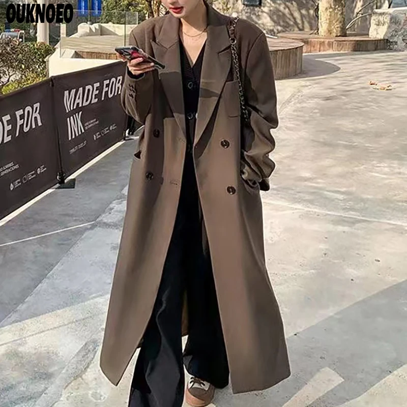

Autumn Women Suit Windbreaker Elegant Fashion Korean Streetwear Casual Parkas Jacket 2023 Luxusy Thin Woman Long Trench Coat
