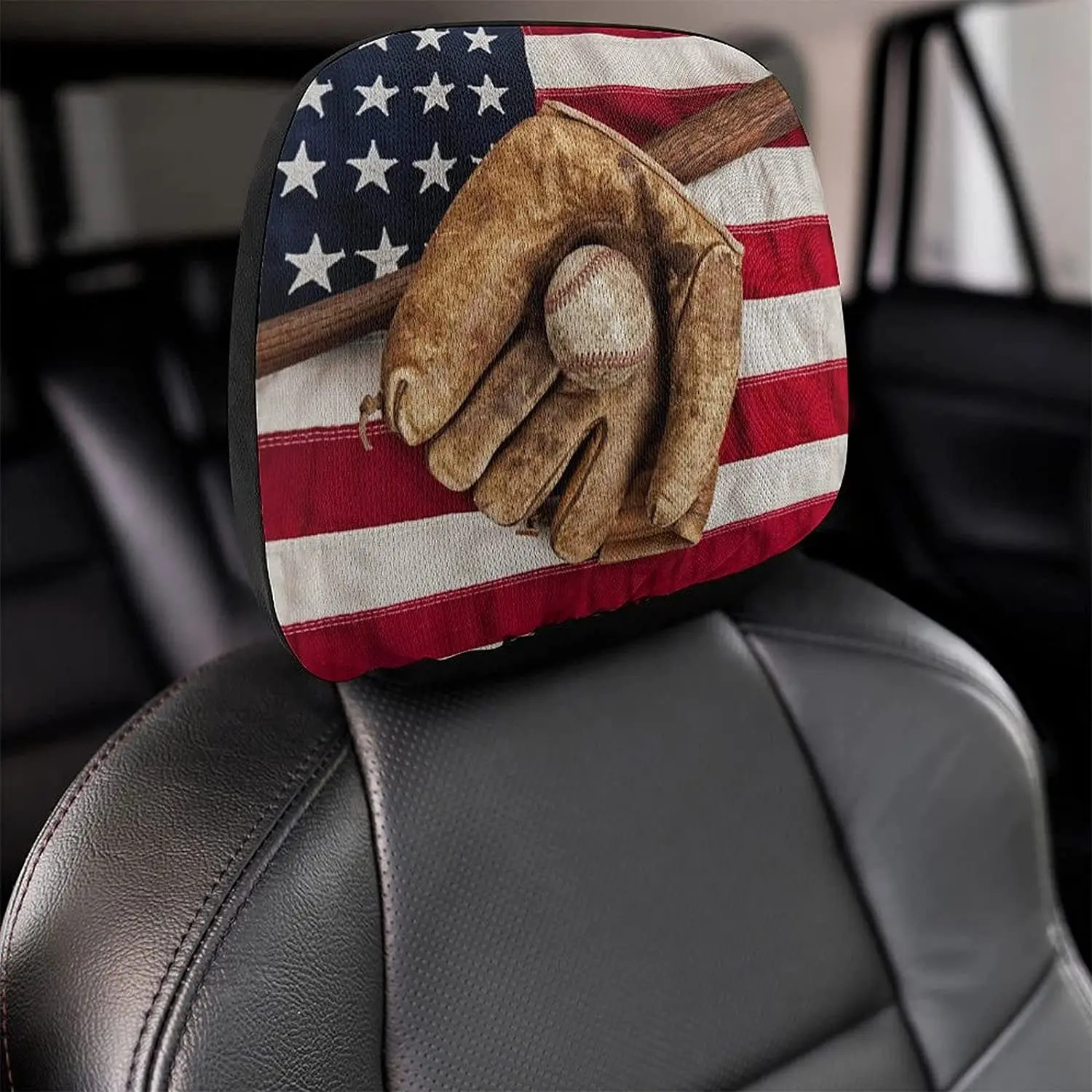 

Baseball American Flag Pattern 2 Pack Car Headrest Cover Seat Rest Protector Cover Universal Fit Most Car/Truck Models
