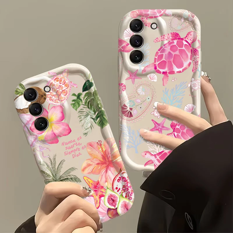 Фото Чехол для телефона Samsung Galaxy S26 S25 S24 S22 S23 Ultra Plus FE A56 A55 A37 A36 A27 A26 A16 с рисунком кокосовой пальмы, цветов и черепахи №1