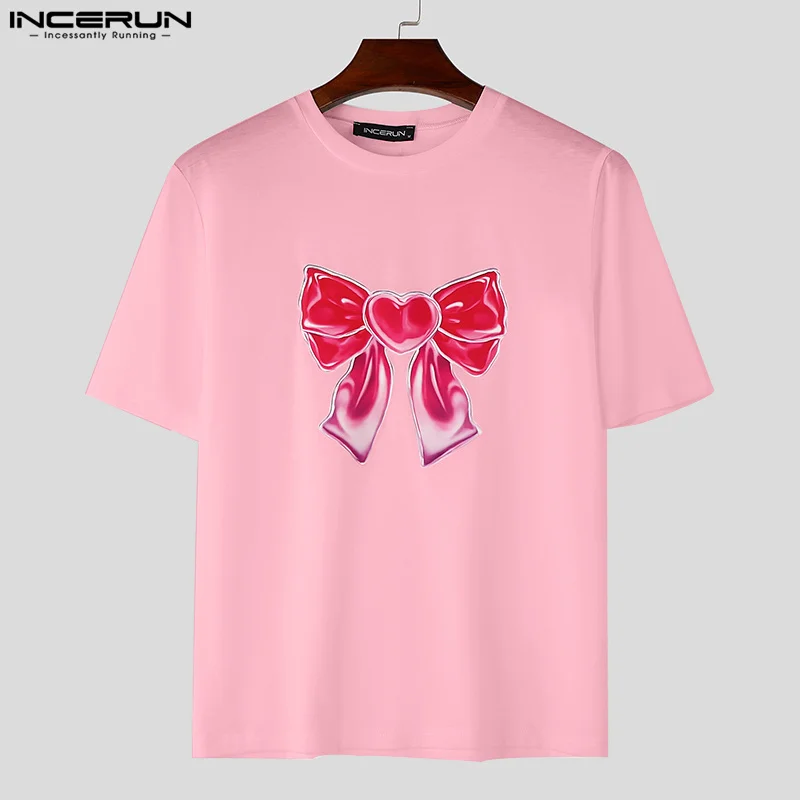 Футболка INCERUN мужская с забавным бантом модный топ в Корейском стиле