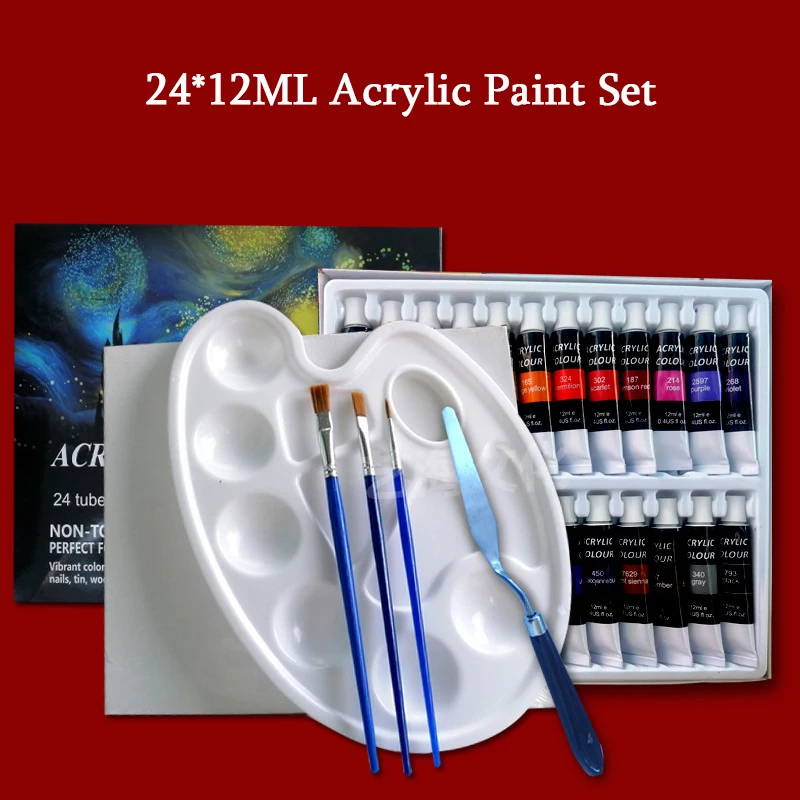 

Acrylic Paint Set for Kids, Artists and Adults-12/24 Vibrant Colors, 3 Brushes&1 Palette-Perfect for Beginners or Professionals