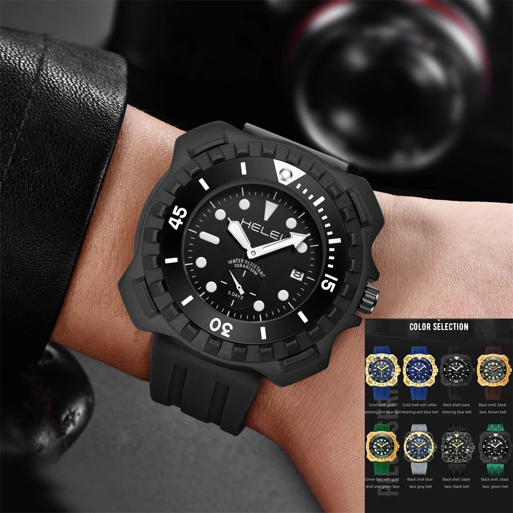 Часы HELEI Мужские кварцевые деловые брендовые Роскошные водонепроницаемые