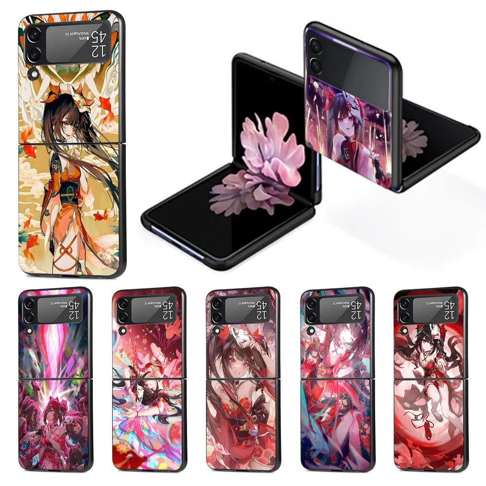 Блестящий чехол для Samsung Galaxy Z Flip 4 3 5G твердый черный сотового телефона Zflip4 Zflip3 PC