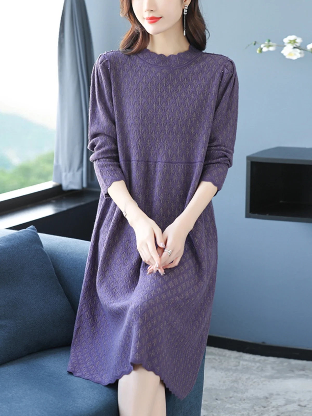 Женское платье среднего возраста Осенне-зимний шерстяной свитер Трикотажное