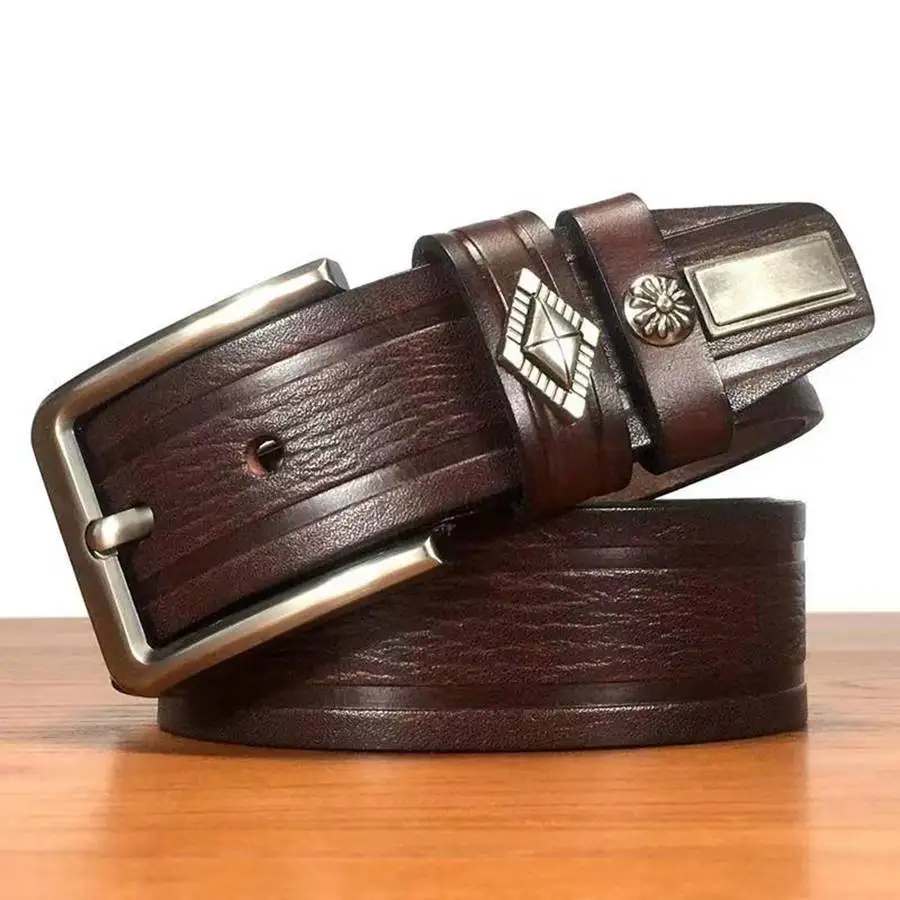 Genuine Leather Belt for Jeans Dress Male Waistband Thick Retro Cowboy Strap Male Cowskin Genuine Leather Belt