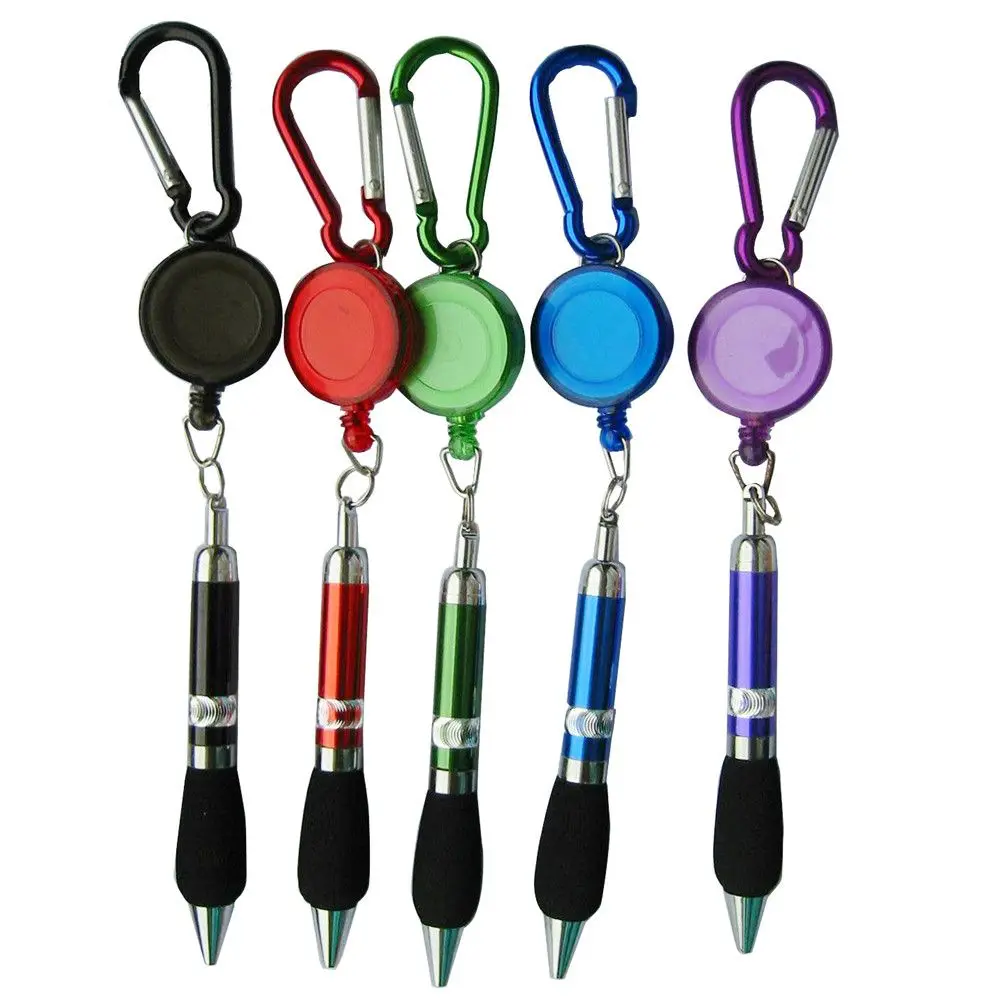 

1pc Retractable Badge Reel Ballpoint Portable Writing Tool Key Chain with Carabiner Key Ring Lanyard Pen School Office Supplies
