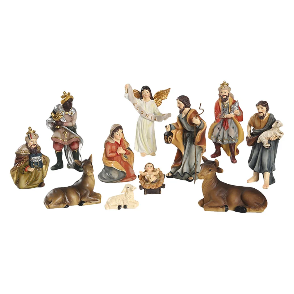 

Nativity Christmas Scene Advent Decor Holiday Religious Jesusstatues Crib Decoration Home Figure Adornment Figurine Babymary