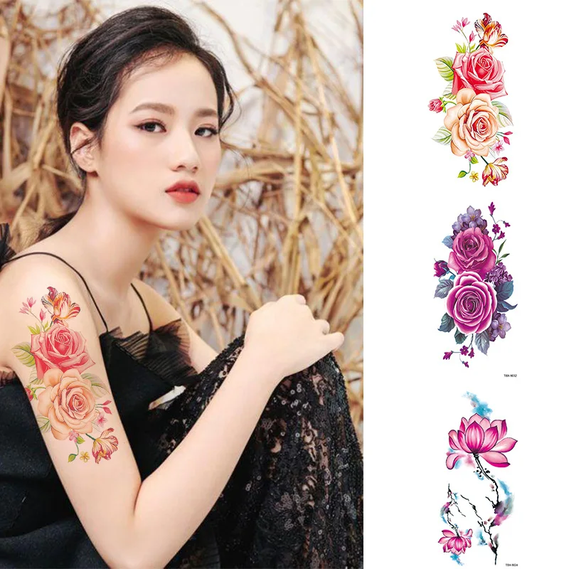 

2PcsWaterproof Temporary Tattoo Sticker Flower Rose Flash Butterfly Lace Lady Body Art Arm Fashion Fake Sleeve Women Tattoos