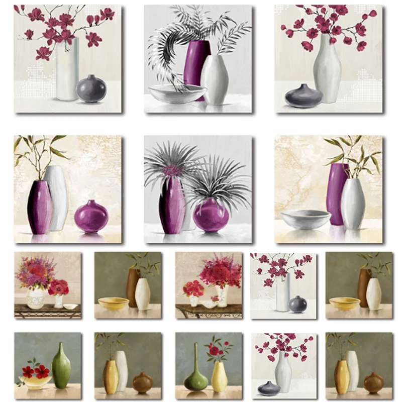 

Still Life Aesthetic Ceramic Vase Art Canvas Painting Chinese Elegant Style Flower Vase Posters and Prints Wall Art Home Decor