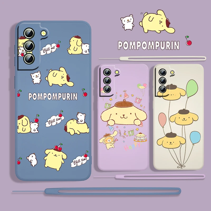 

Anime Pompompurin Cute For Samsung Galaxy S22 S21 S20 S10 Note 20 10 Ultra Plus Pro FE Lite Liquid Rope Phone Case Capa Cover