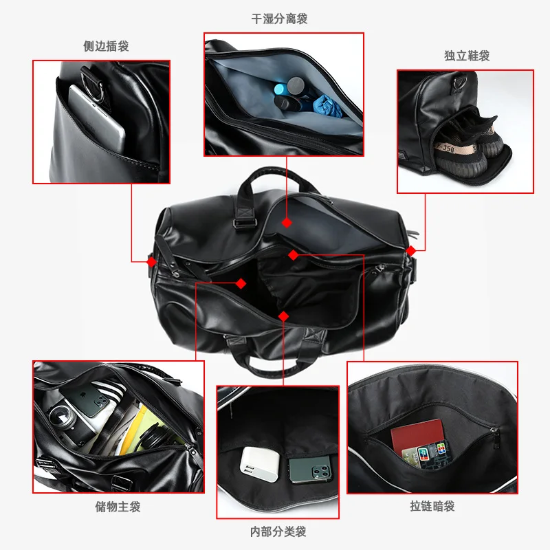 Large Capacity Leather Men Travel Bag Weekend Luggage Bag Fashion Man Duffle Handbag Sports Fitnes Bag With Shoes Pocket