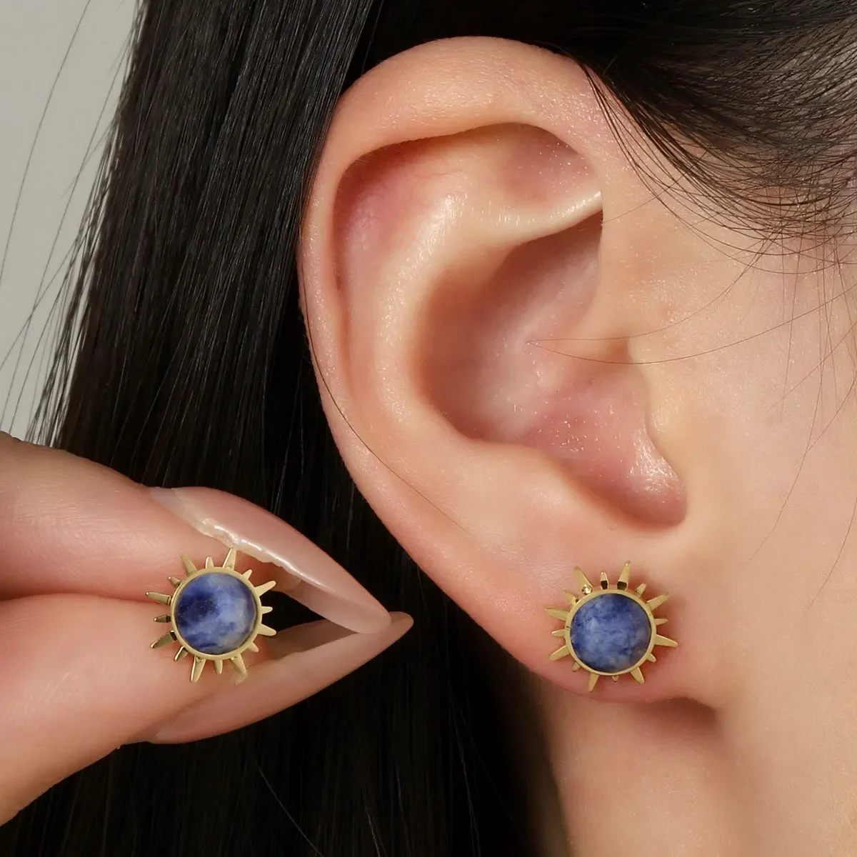 Французские роскошные серьги-гвоздики из нержавеющей стали с солнцем и