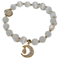 opal clover cubs design buckle lucky bracelets white cats eye stones beaded bracelets women jewelry